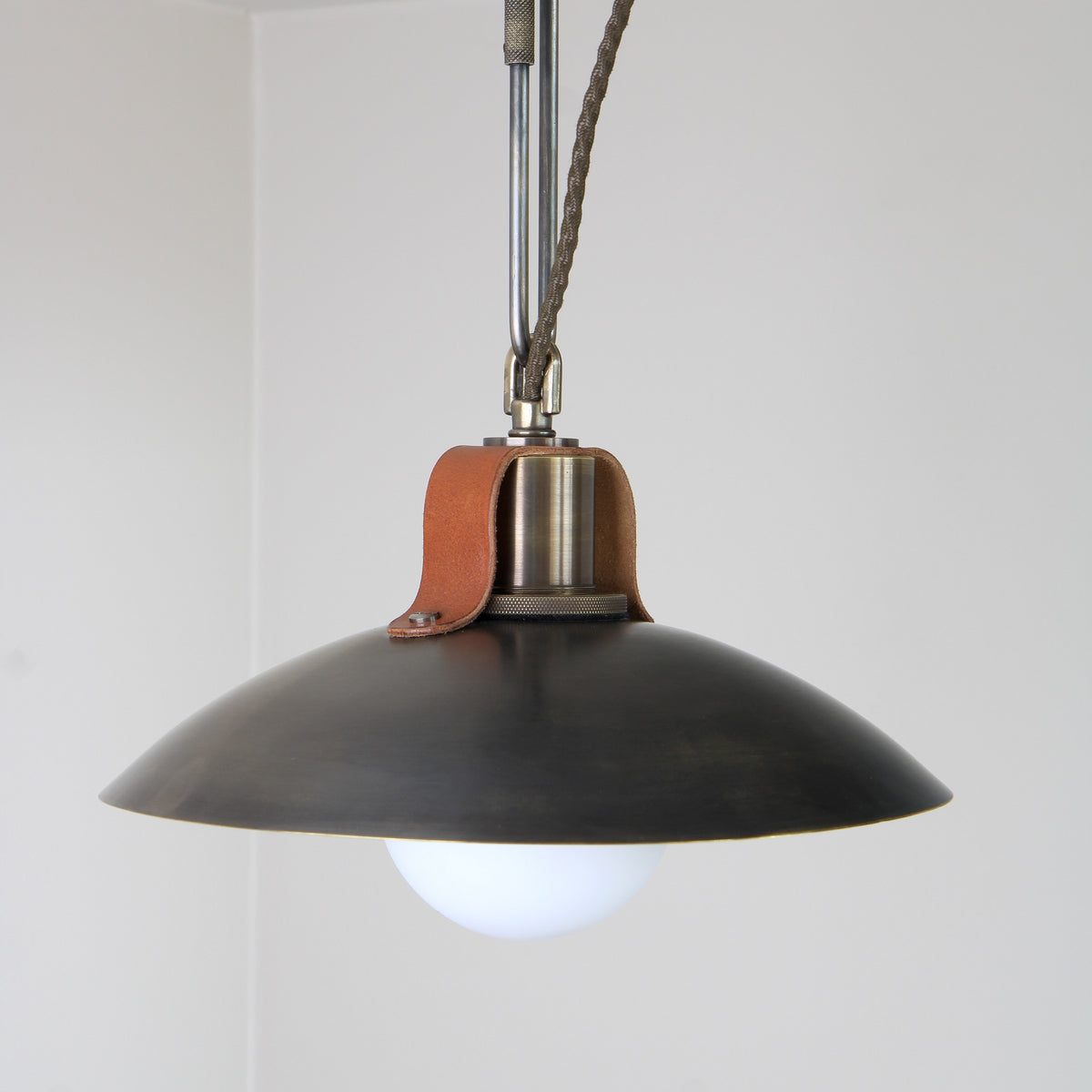 Brass and Leather Light Fixture