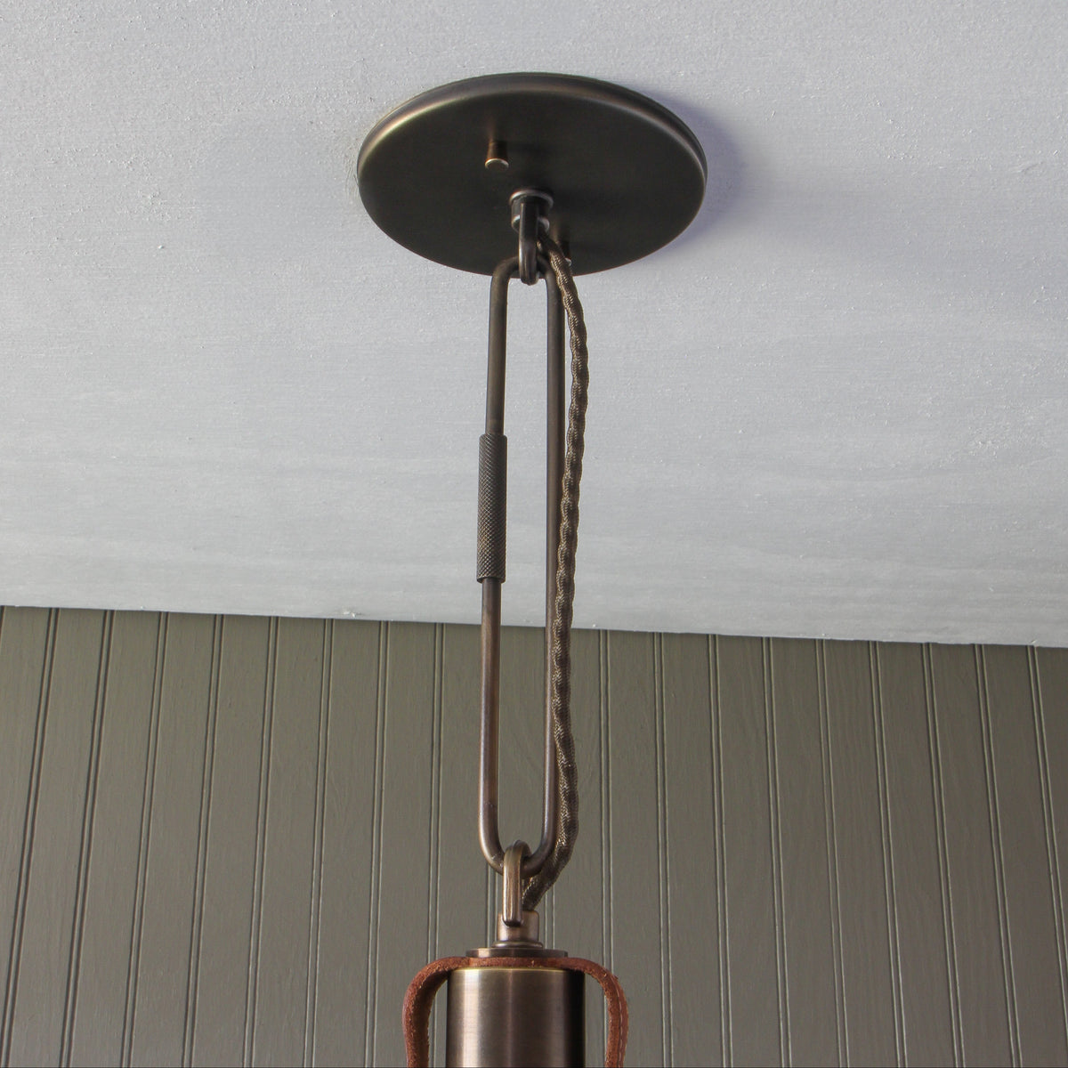 Leather and Brass Pendant Fixture