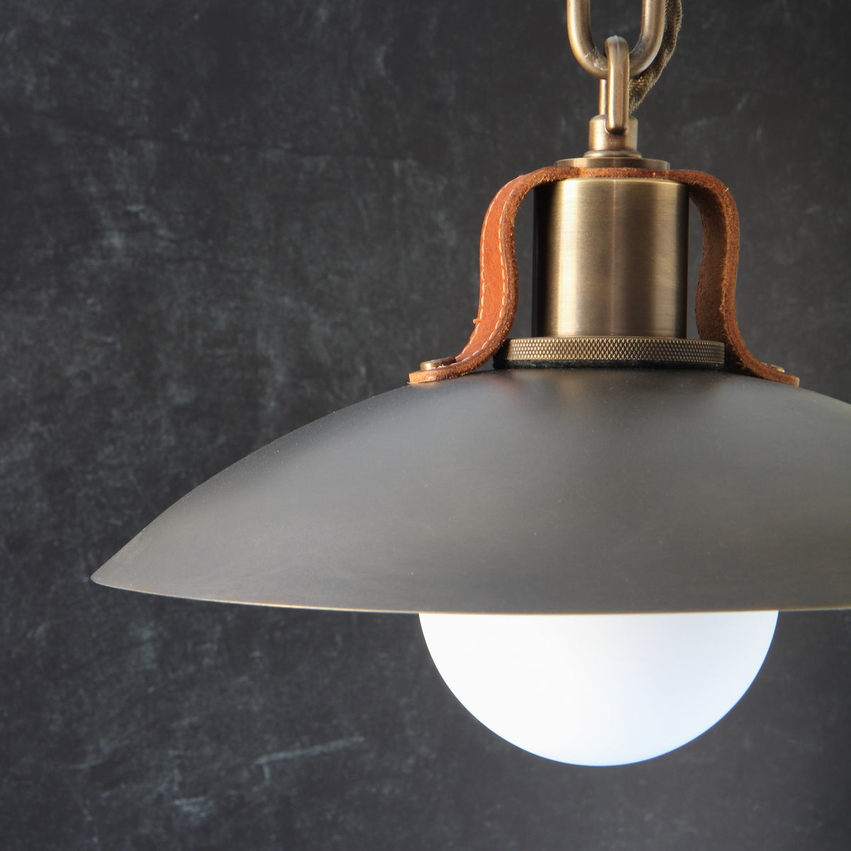Brass and Leather Pendant Light