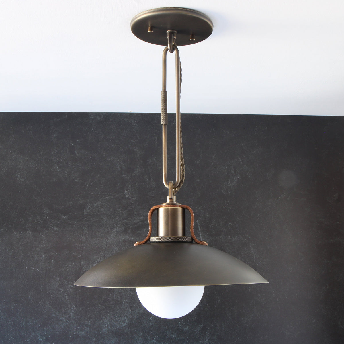 Brass and Leather Modern Light Fixture